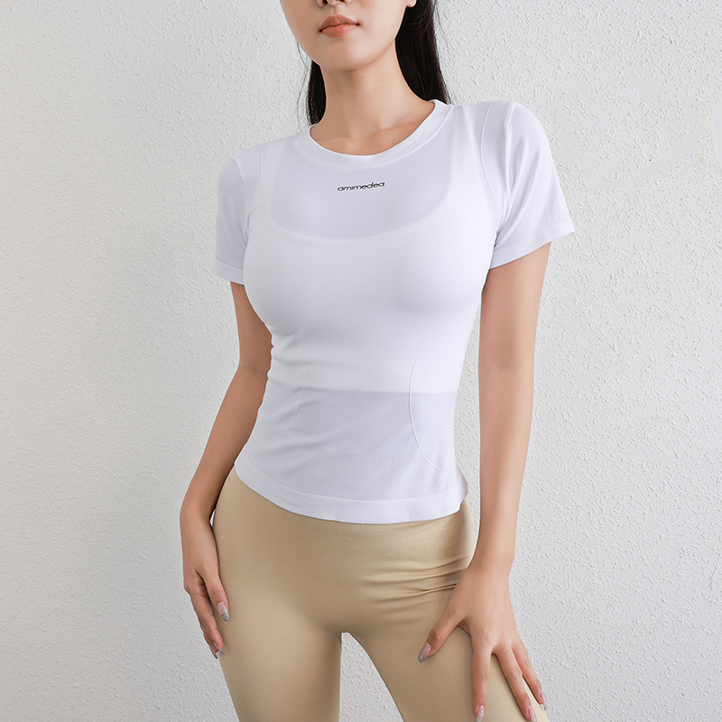 Fiess Breathable Short-Sleeved Yoga Wear Female Tops High Elasticity Running Quick-Drying Clothes Sports Tights T-Shirt
