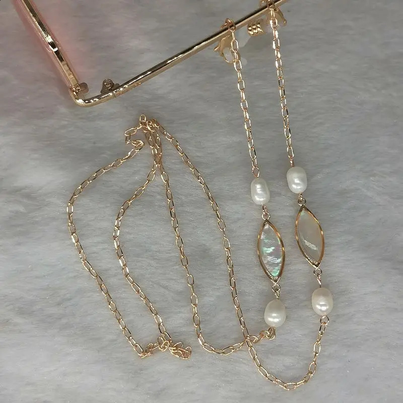 Freshwater Pearl Shell Glass Hanging Chain Female Decorative Golden Eye Chain Face Mask Rope Accessories 240920