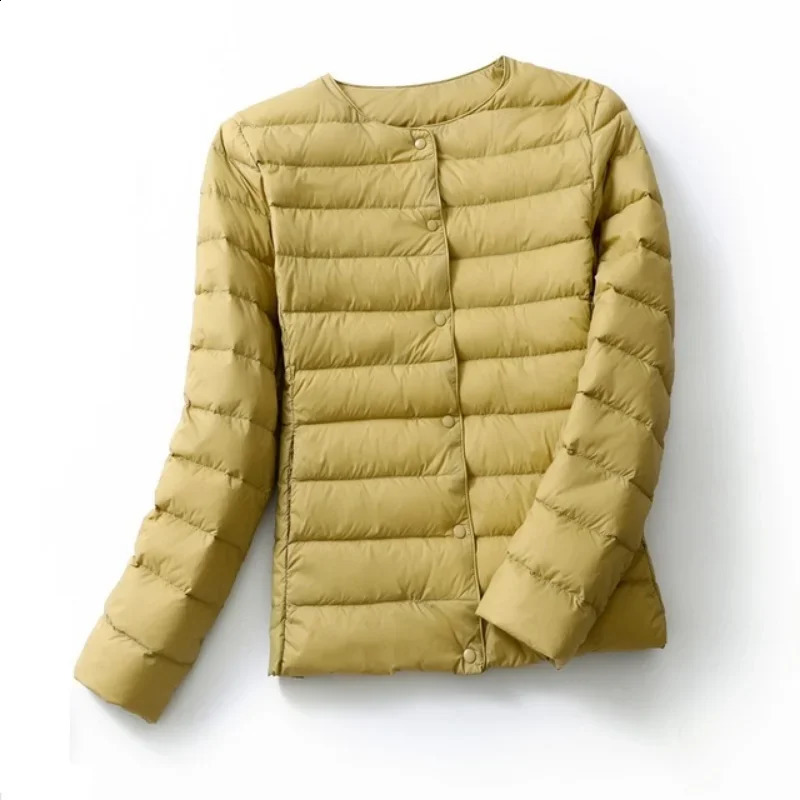 SpringWinter Womens Lined Warm Down Jacket Ultra Light Collarless Portable Parkas Oneck Coat 240921