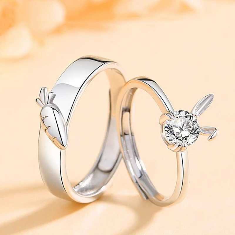 Sweet Cute Rabbit Carrot Couples Rings Adjustable Open Lovers Ring Simple Light Luxury Couple Paired Rings Valentine Day GiftX240921