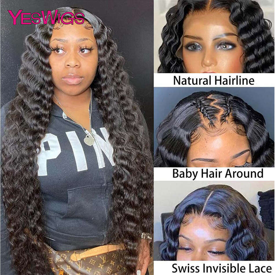 13x4 Deep Wave Front Curly Pre Plucked Transparent Lace Frontal Wig Human Hair Closure Wigs On Sale