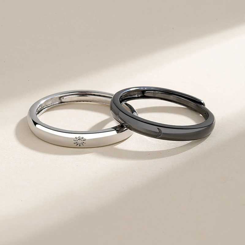 Fashion Simple Couple Ring Silver Plated Sun Moon Adjustable Open Ring Jewelry For Women Men Wedding Anniversary GiftsX240921