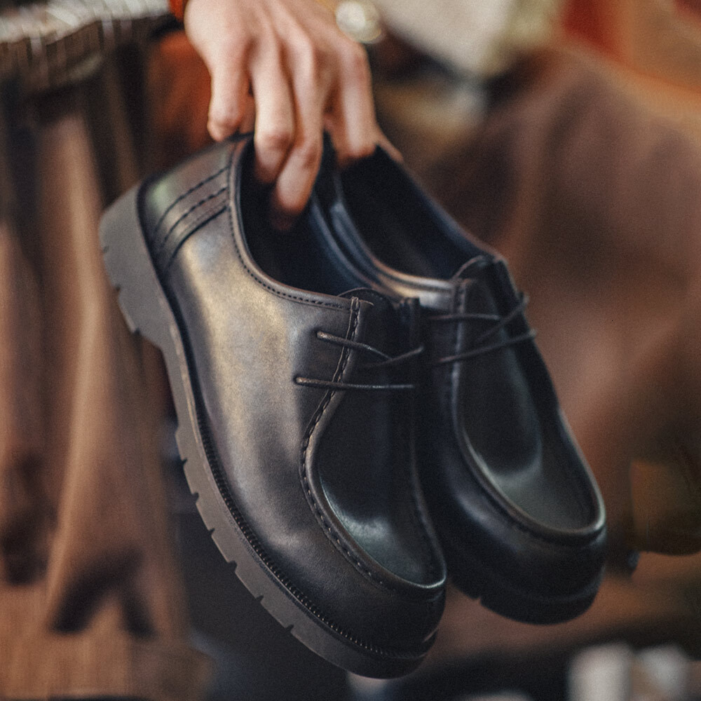 Maden 2024 New American Retro Wallabee British Casual Black Round Toe Derby Leather Low Top Shoes For Men's Spring