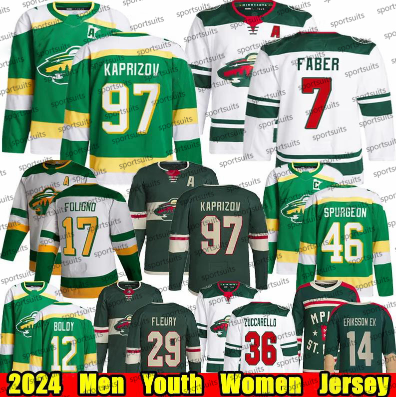 #97 Kirill Kaprizov Minnesota hockey jersey #7 Brock Faber Mats Zuccarello Marc-Andre Fleury Jared Spurgeon Marcus Foligno Joel Eriksson Ek Matt Boldy Wild jerseys men