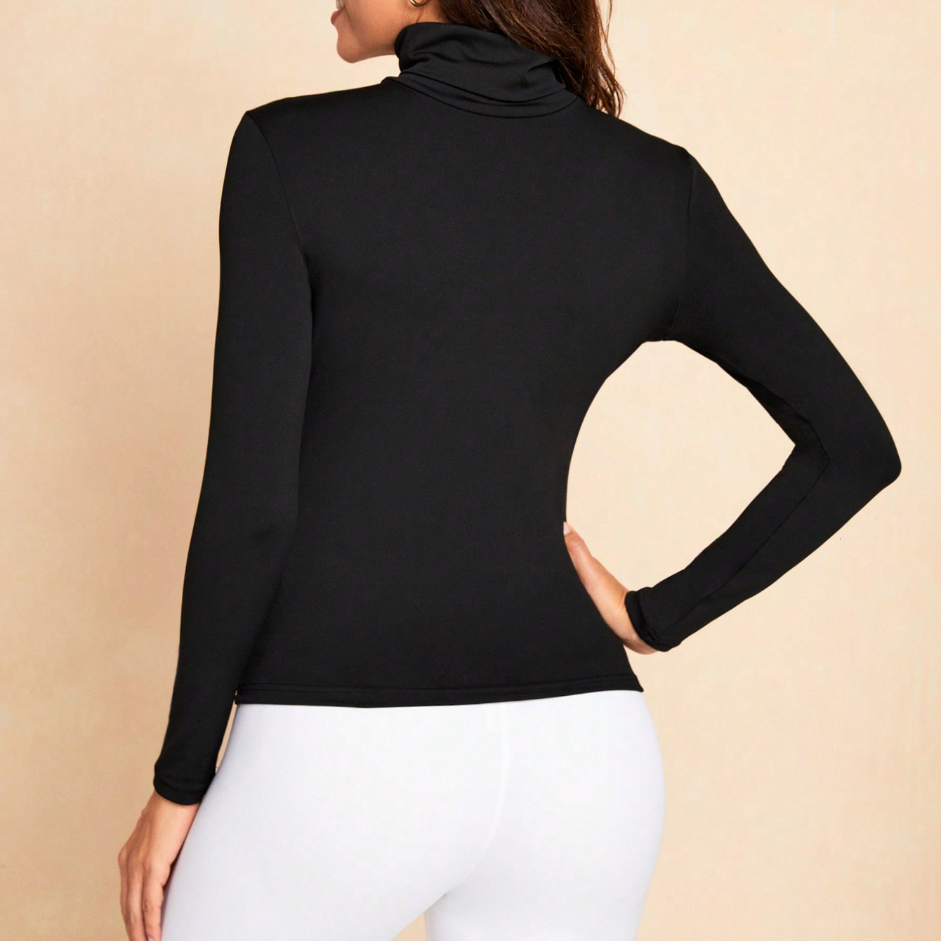 2023 Women's Solid Mock Neck Sweatshirt Long Sleeve Breathable Cotton Casual Lightweight Pullovers Sweatshirts