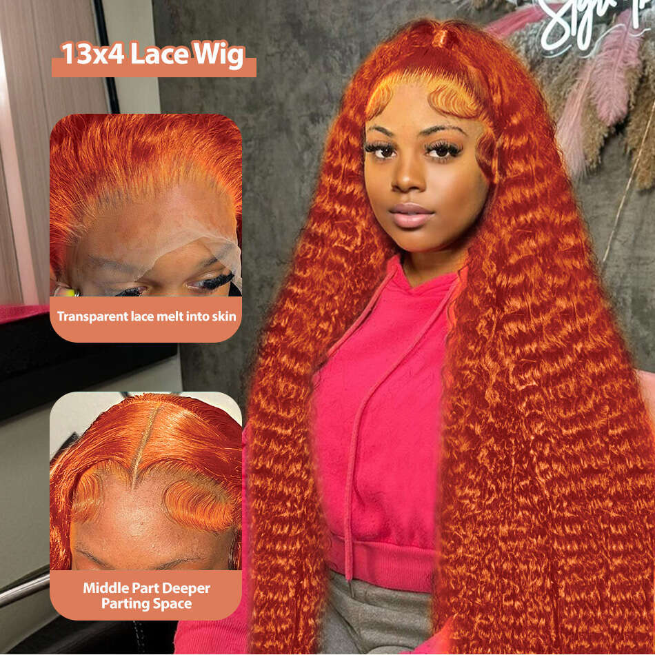 30 40 Inch Orange Ginger Deep Wig 250 Density 13x4 13x6 Curly Wave Color Lace Frontal Human Hair Wigs For Women