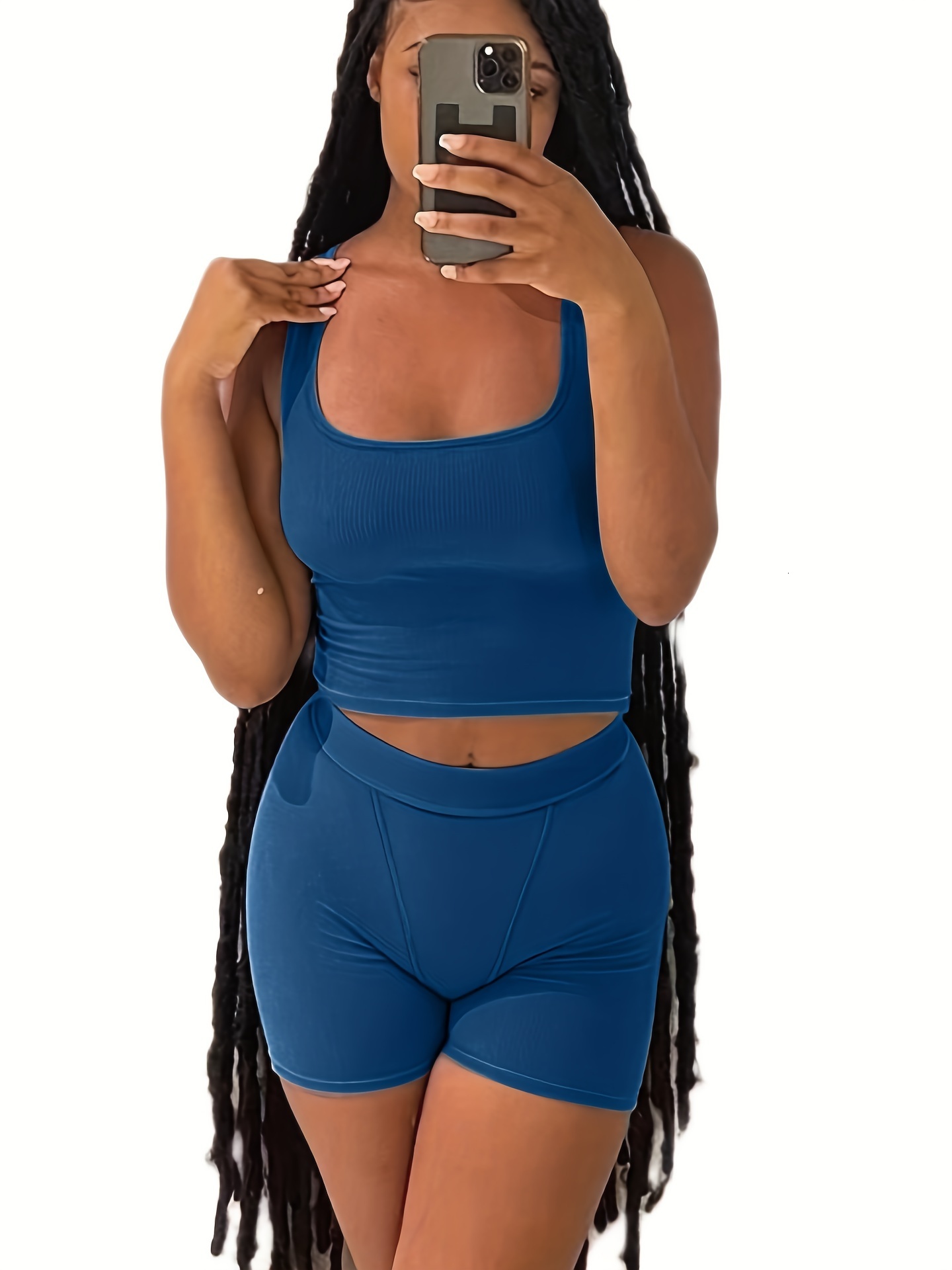 Women's 2 Piece Casual Workout Outfits Ribbed Knitted Yoga Tank Top High Waist Leggings Tracuit Active Wear Sets