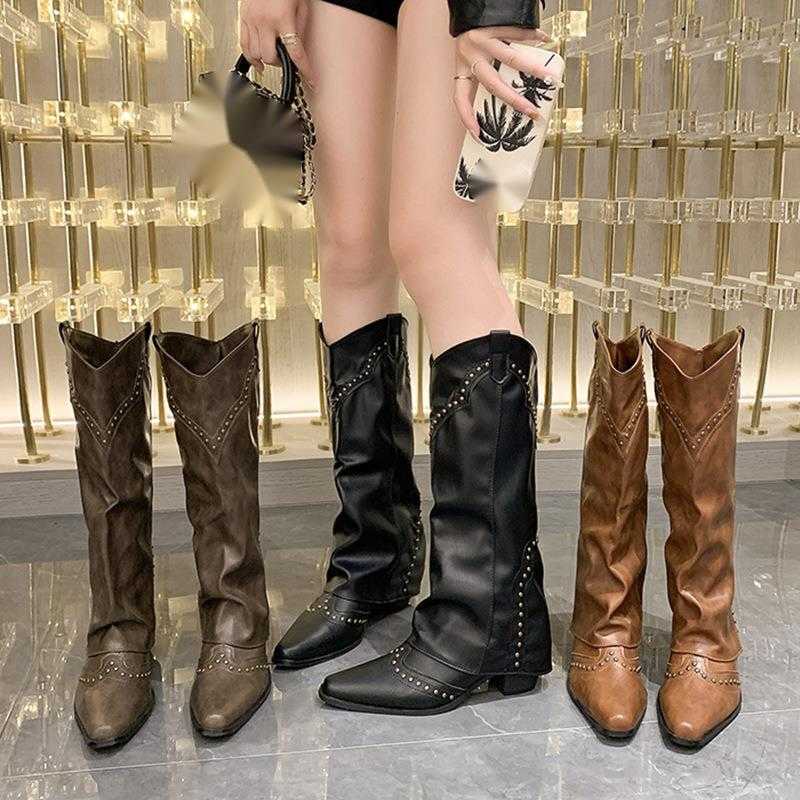 CMM Boots Long Tube Boots Rivet High Leg Pants French Versatile Western Cowboy Boots Knight Boots Long Boots Womens Boots