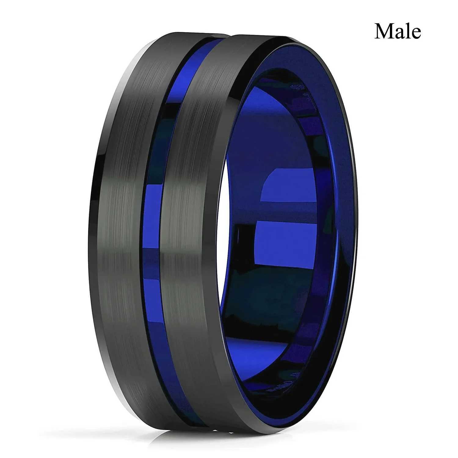 Fashion Couple Rings Romantic Women Blue Rhinestones CZ Rings Set Trendy Men Stainless Steel Rings Wedding Band Jewelry GiftsX240921