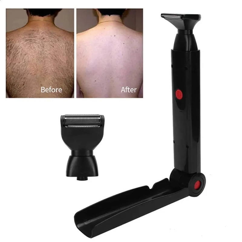 Electric Back Shaver 2 In 1 Facial Hair Trimmer Razor Rechargeable Foldable Handle Back Hair Removal Men Body Groomer 240910