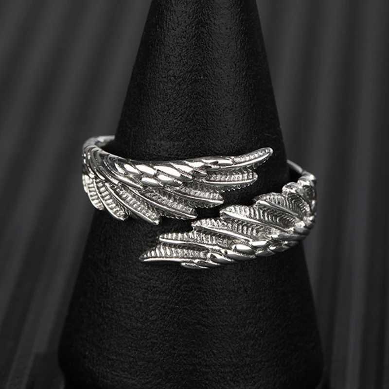 2pcs Vintage Angel Bat Wing Demon Eye Hip Hop Adjustable Couples Rings for Men Women Retro Silver Color Jewelry Party DailyX240921