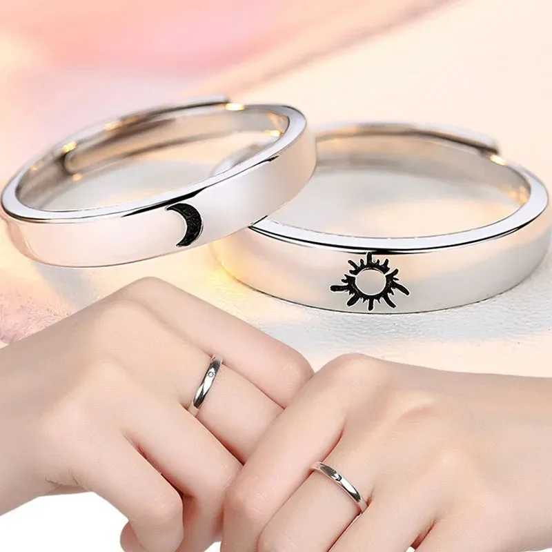 1/2pcs Simple Sun Moon Couple Rings Women Men Fashion Opening Adjustable Stainless Steel Lover Valentine Day Gifts Ring JewelryX240921