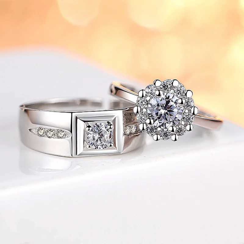 Classic Couple Rings Shiny Crystal CZ Stone Trendy Wedding Lovers Ring Jewelry Romantic Valentines Day Present Ring AccessoryX240921