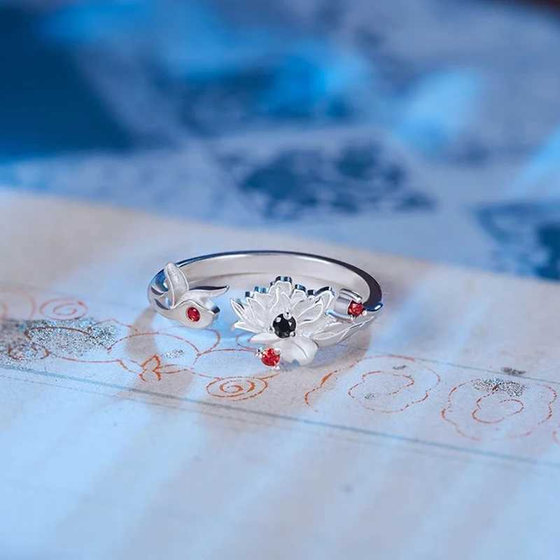 Anime Mo Dao Zu Shi Rings Lan Wang Ji Wei Wuxian Red Blue Crystal Flower Opening Rings Wedding Couple Jewelry Valentines Day GiX240921