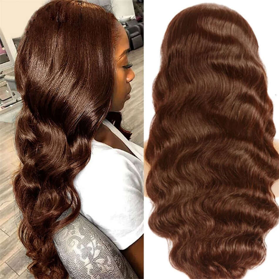 HD 13x4 Chocolate Brown Front Colored Human Hair Body Wave 13x6 360 Brazilian 30 Inch Transparent Lace Frontal Wig