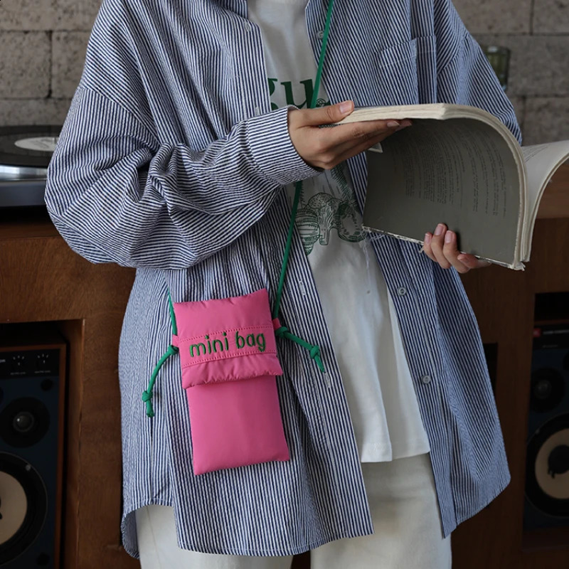 Fashion Cute Phone Bag Simple Green Rose Red Shoulder Crossbody Girls Fabric Small Storage Purse Card Holder 240919