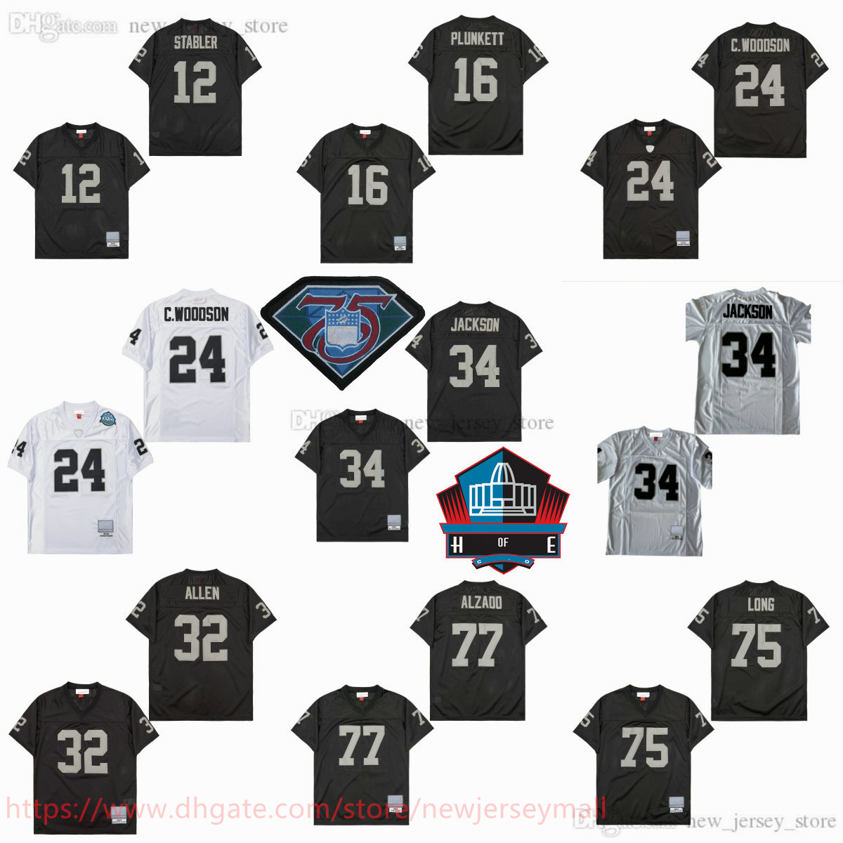 College 1988 Throwback Football 34 Bo Jackson Jersey Vintage 24 Charles Woodson 32 Marcus Allen 16 Jim Plunkett 12 Ken Stabler 75 Howie Long 77 Lyle Alzado Jersey