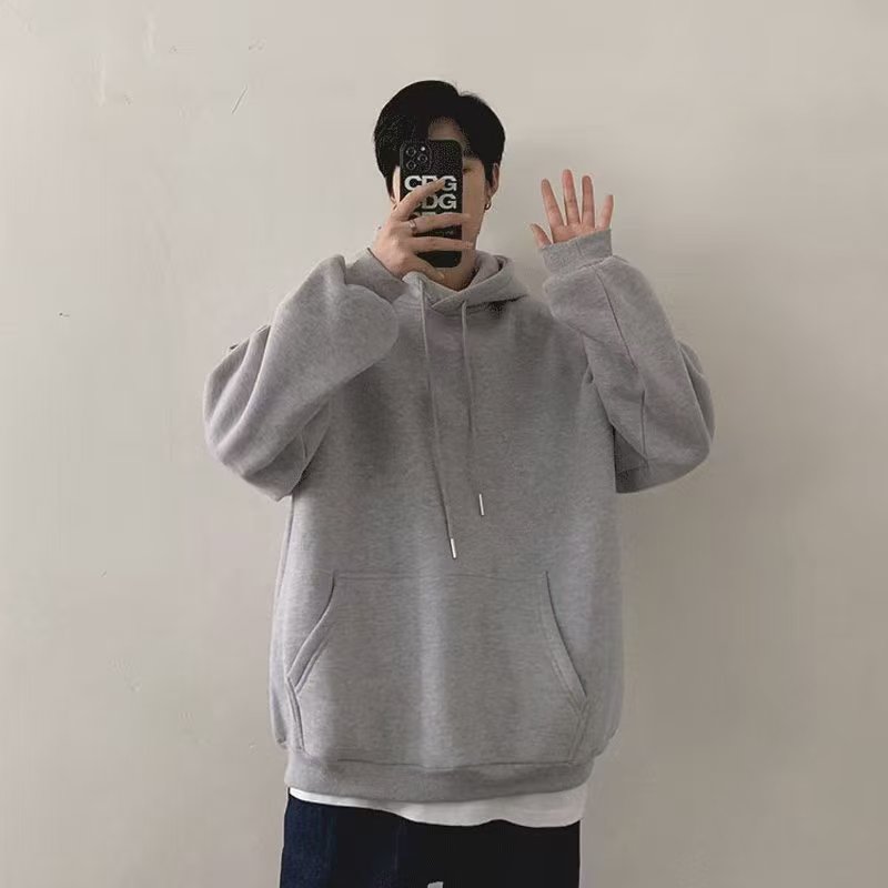 Men's and women's hoodies spring and autumn new solid color Joker hooded coat loose casual sports coat