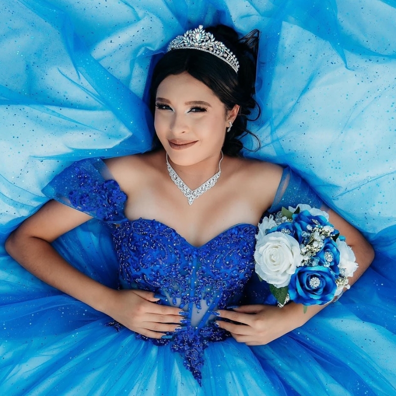 Blue Princess Quinceanera Dresses Lace Appliques Sequins Sweet 16 Dress Party Dresses Birthday Ball Gown Vestidos 15 De Anos Quinceanera