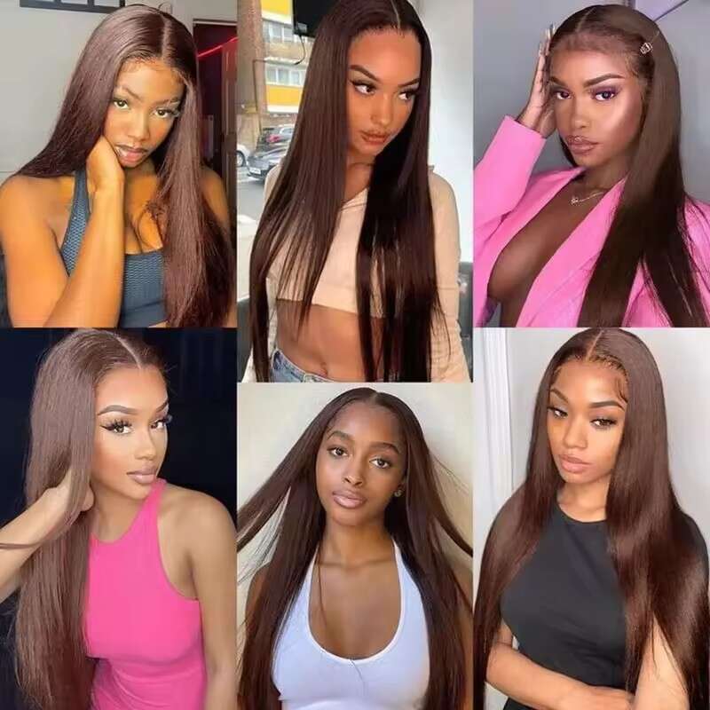 Glueless 100% #4 Chocolate Brown Ready To Wear Straight 4x4 Lace Front Human Hair Wig Colored Wigs For Women