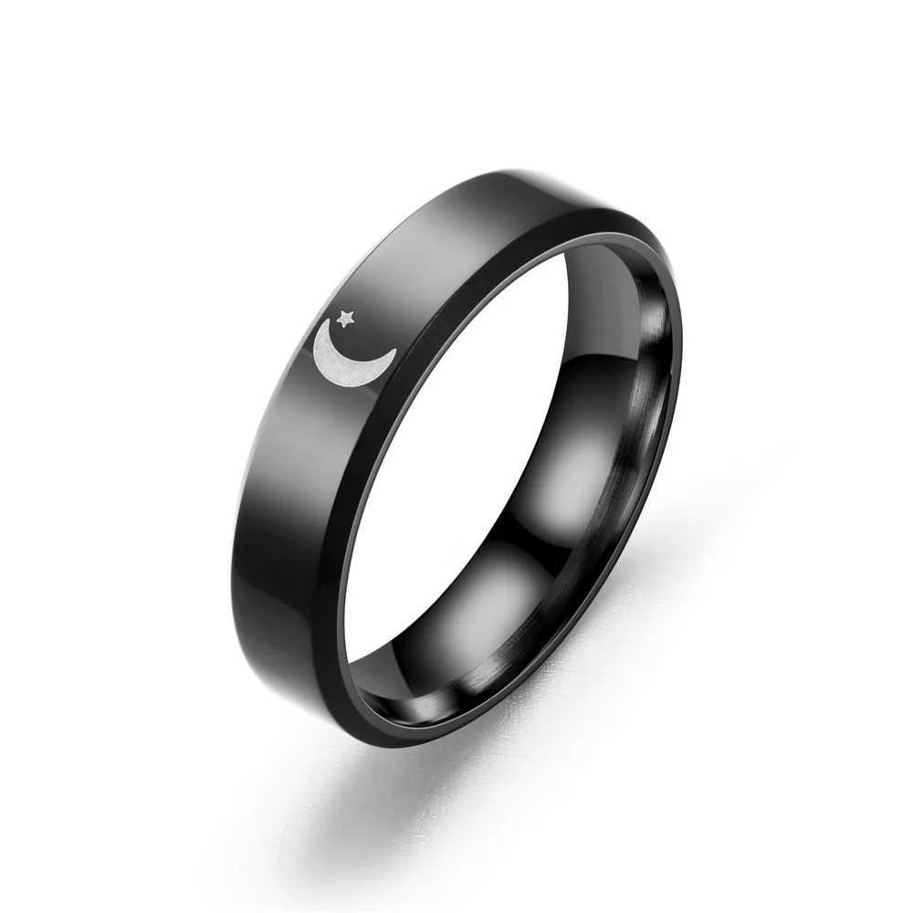 AsJerlya Simple Moon Sun Couple Rings for Lovers Black Stainless Steel Women Men Wedding Ring Valentines Day GiftsX240921