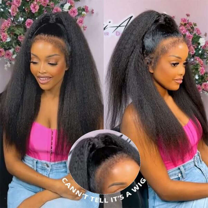 4C Edges Kinky Haire Transparent 13x6 13x4 Lace Frontal Human Wigs With Pre Plucked Baby Hair Yaki Straight Wig