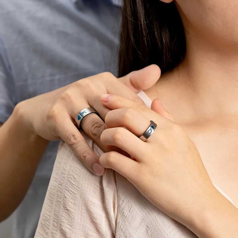 Titanium King Queen Ring StainlESS Steel Q K Letter Couple Rings Blue Jewelry Wedding Engagement Anniversary LOVEr GiftX240921