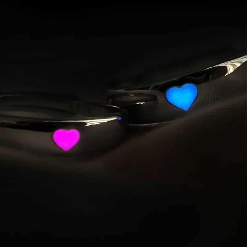 1/2Pcs Luminous Ring Creative Glowing In The Dark Adjustable Couple Ring Women Men Heart Rings Valentines Day Jewelry GiftsX240921