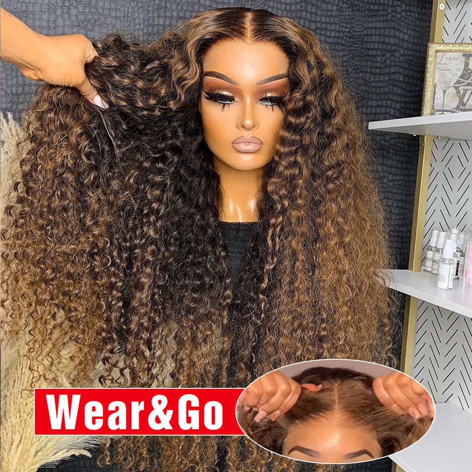 Highlight Glueless Wig Human Hair Ready To Wear Preplucked Curly Deep Wave Ombre Colored 13x6 HD Lace Frontal Wigs For Women 250