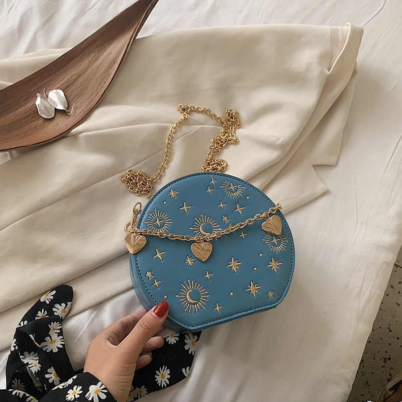 2024 French chain fashionable blue embroidered shoulder cross bag