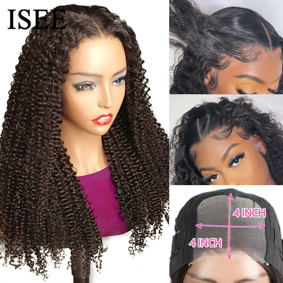 Wear ISEE HAIR PreBleached Knots Kinky Curly HD Glueless Human Wigs Ready To Go Pre Cut Lace PrePlucked Haire Wig