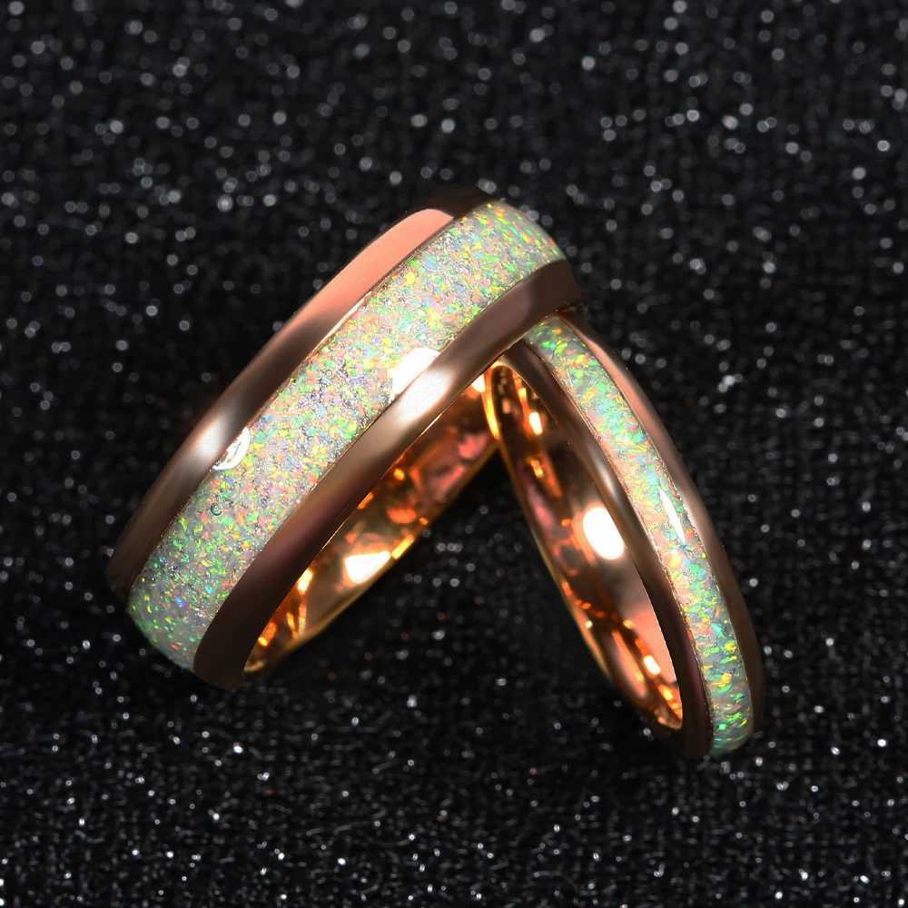 Tungsten Carbide Wedding Rings For Women Men Rose Gold/Silver Color White Created-Opal Engagement Wedding Gifts Bands 4/8mmX240921