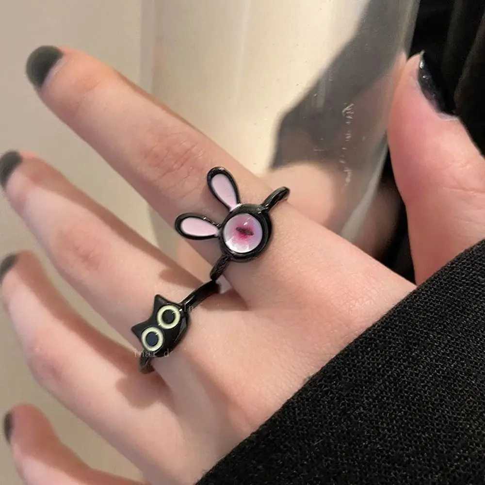 Korean Style Black Cat Ring Women Funny Rabbit Cartoon Ring Couple Ring Adjustable Opening Ring Fashion JewelryX240921