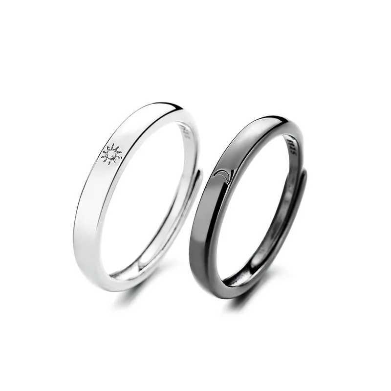 Fashion Simple Couple Ring Silver Plated Sun Moon Adjustable Open Ring Jewelry For Women Men Wedding Anniversary GiftsX240921