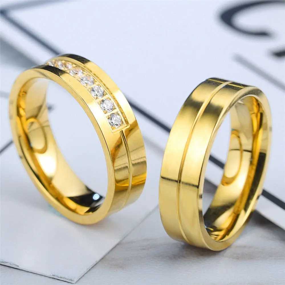 Women Men Wedding Band Rings For Love 18K Gold Plated AAA CZ Cubic Zirconia Stainless Steel Couples Ring Golden Silver RingX240921