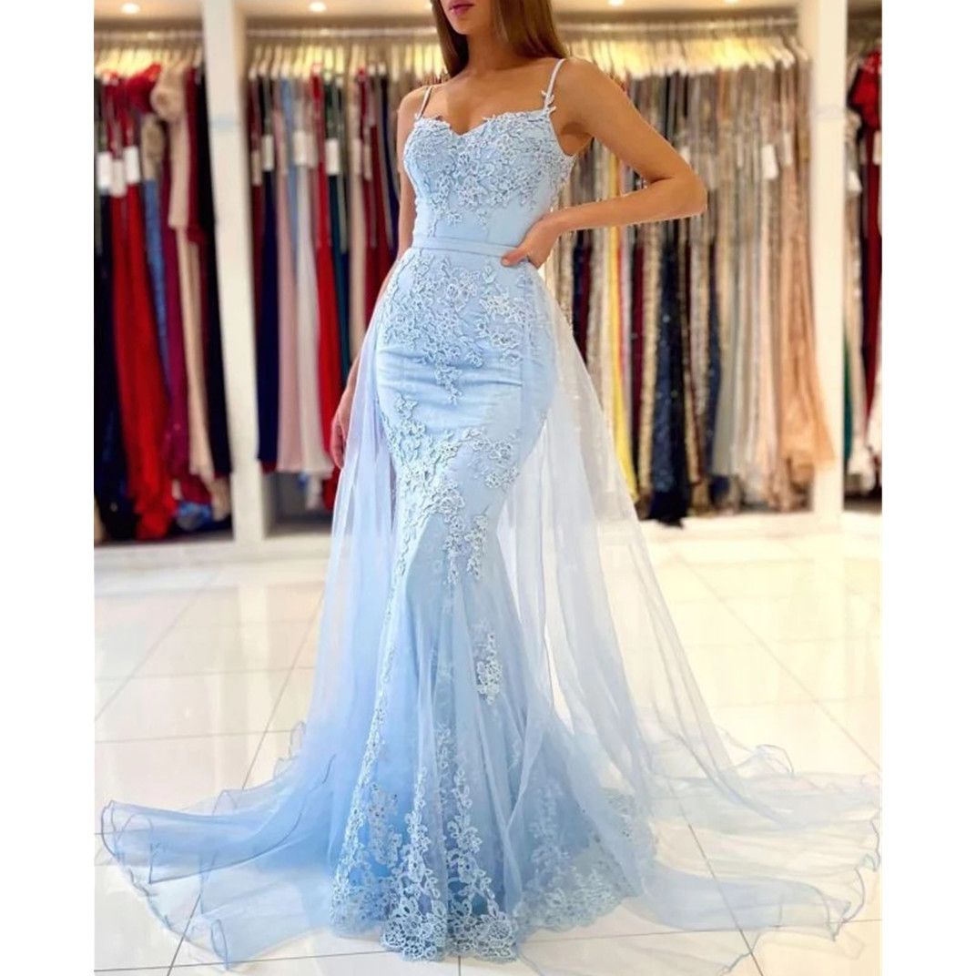 Blue Evening Dresses Sexy Design Side Split Ruffles Tulle Mermaid Prom Dress Sequins Beads Chic Formal Party Gowns 2024 Custom Made