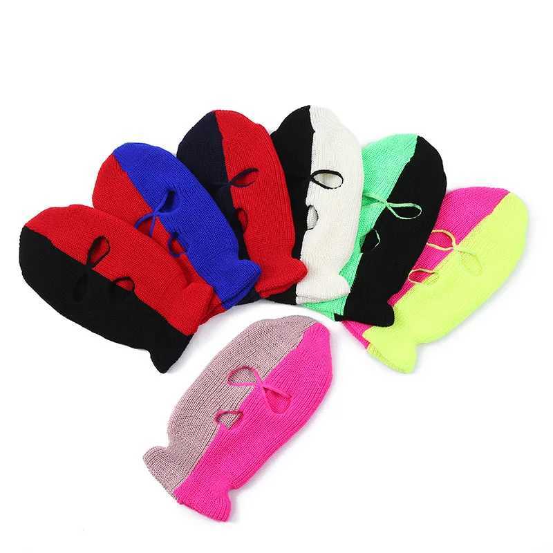 Beanie/Skull Caps 3 Hole Knitted Beanie Hat Full Face Ski Mask Winter Balaclava Face Cover for Outdoor Sports Cs J240923
