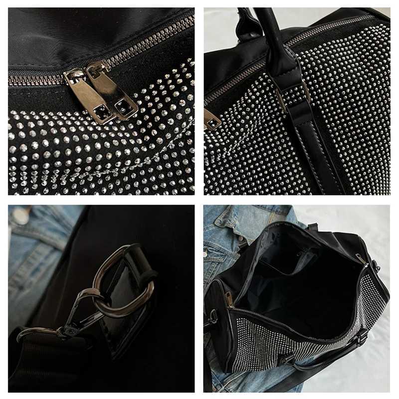 Large Capacity Women Bag Unisex Luggage Outdoor Travel Handbags Nylon New Fashion Rhinestone Bags Folding Duffle Bags 240923