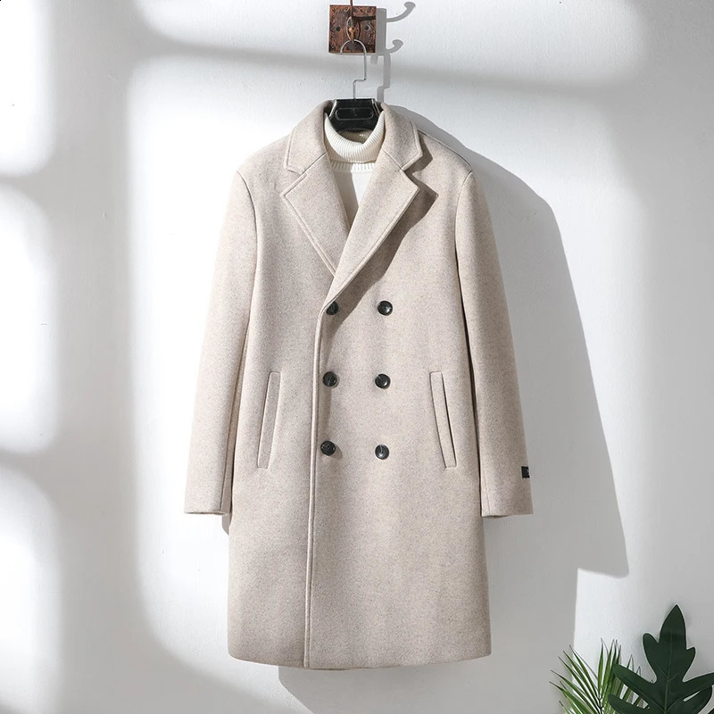 Men Winter Thick Warm Trench Coat Double Breasted Wool Coats Business Long Slim Fit Male Trench Jacket Overcoat M-3XL 240923