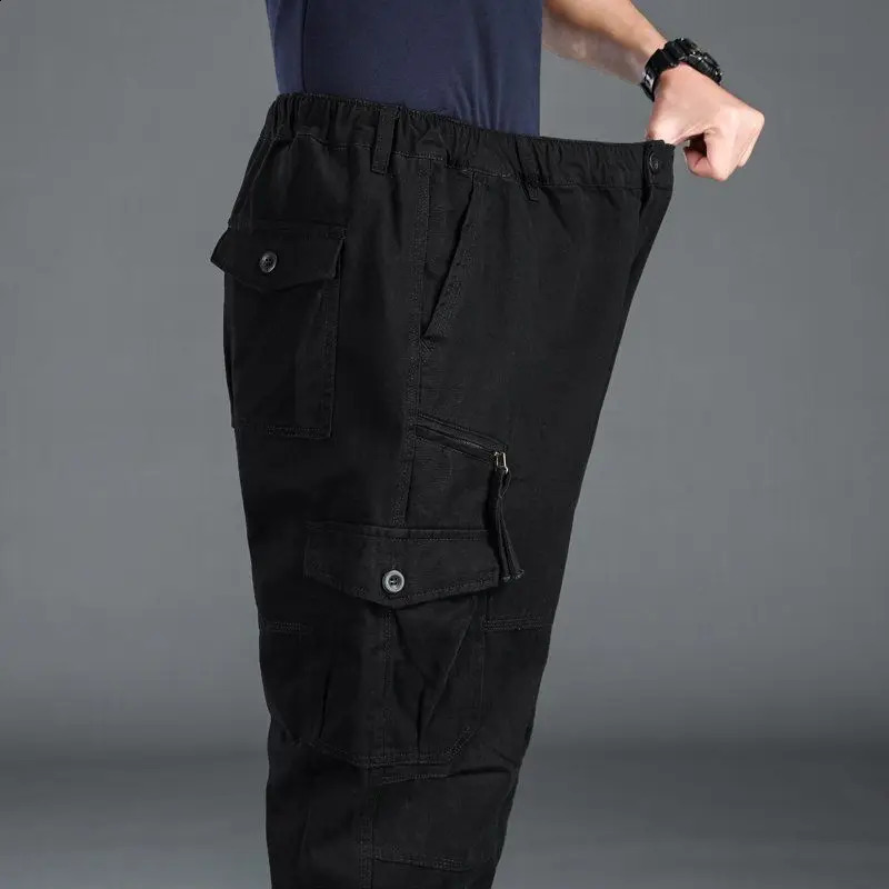 High Quality Mens Tactical Pants Elastic Waist Cargo Large Size Cotton Pants Multi-Pocket Trousers Sports Training Work Pants 240911