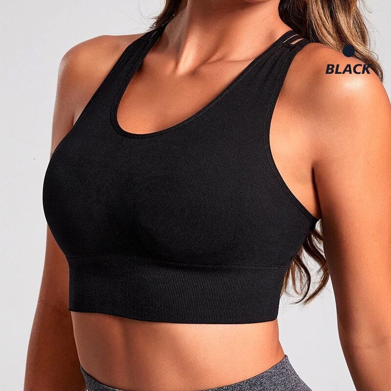 New Women's Seamless Yoga With Eight Straps Cross Solid Color High Elastic Sports And Bra Free Fiess Tank Top