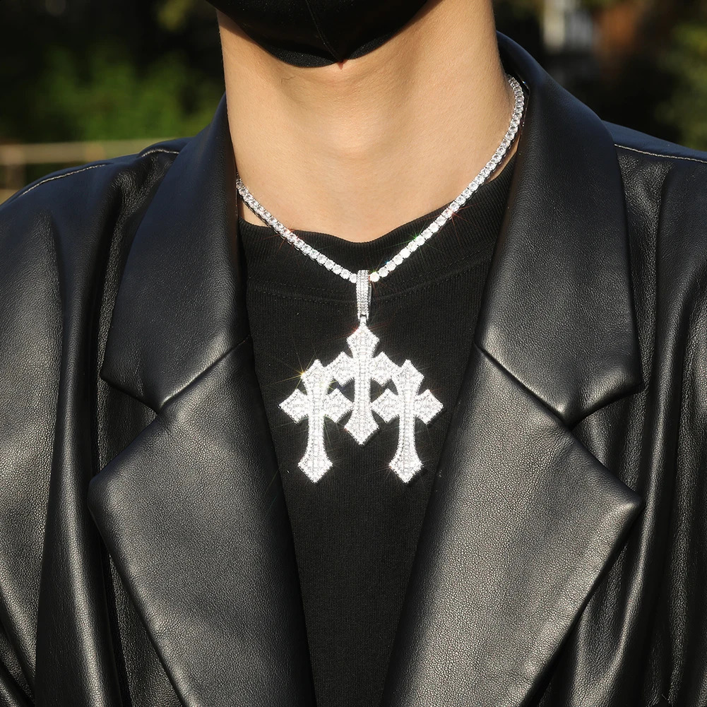 UWIN Vintage Triple Cross Pendant Punk y2k Accessories Choker Men Hiphop Necklace Men Chain Jewelry Gift 240914