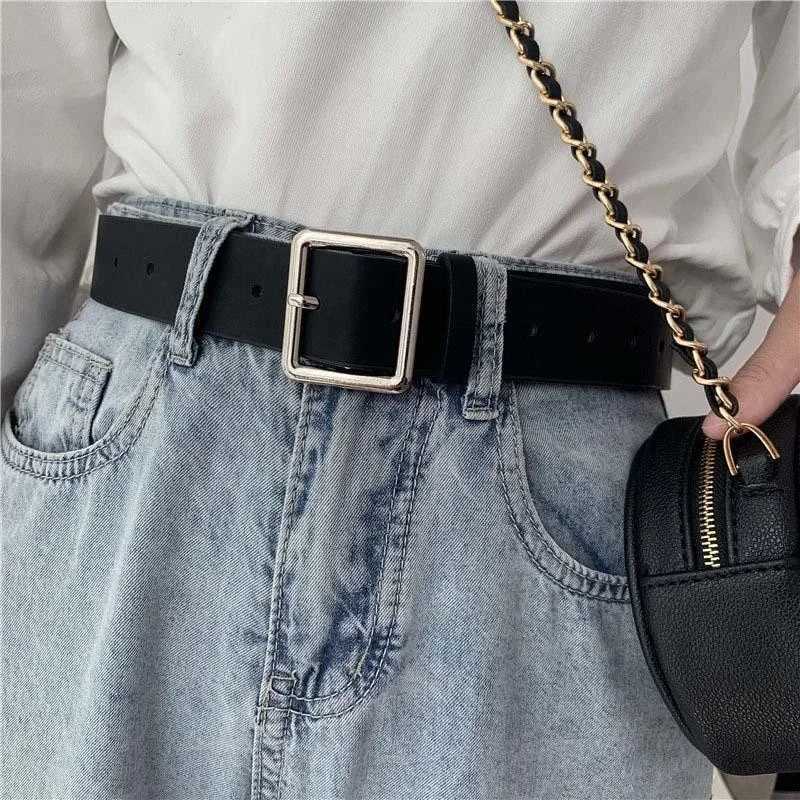 1pcs PU Leather Belt For Women Square Buckle Pin Buckle Jeans Black Belt Chic Luxury Brand Ladies Belt Female WaistbandX240923
