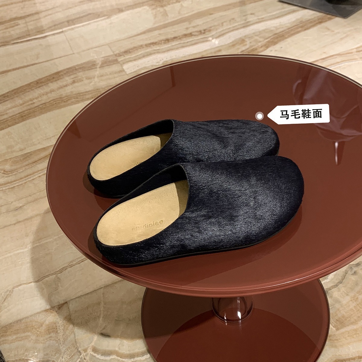Cowhide Edition~Grape Mom Same Style Row Style One Step Stepping Flat Half Bag Boken Women's Shoes Casual Baotou Boken Slippers