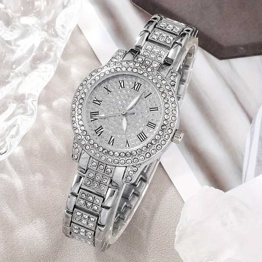 Luxury Rhinestone Quartz Watch Hiphop Fashion Analog Wrist Watch 6pcs Jewelry Set Gift For Women HerX240923