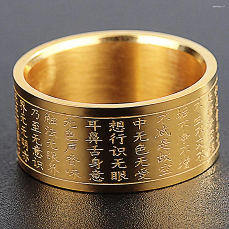 Men's Titanium Steel Buddhist Scriptures Lucky Amulet Thumb Ring 4