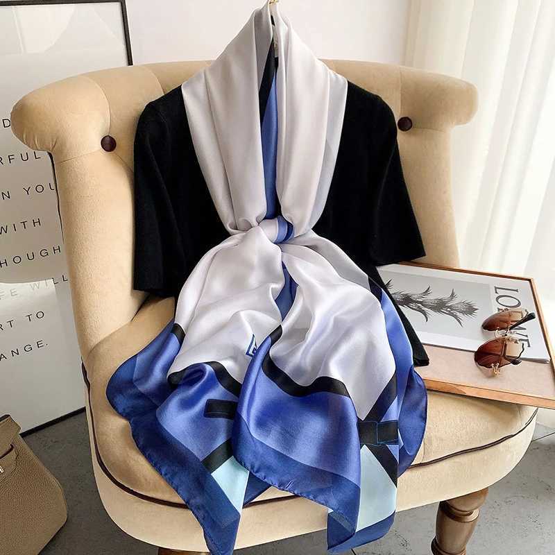Scarves 180*90cm New Style Silk Scarves Women Office La Large Party Fashion Print Beach Hijab foulard bandanna muffler shl pareo J240923