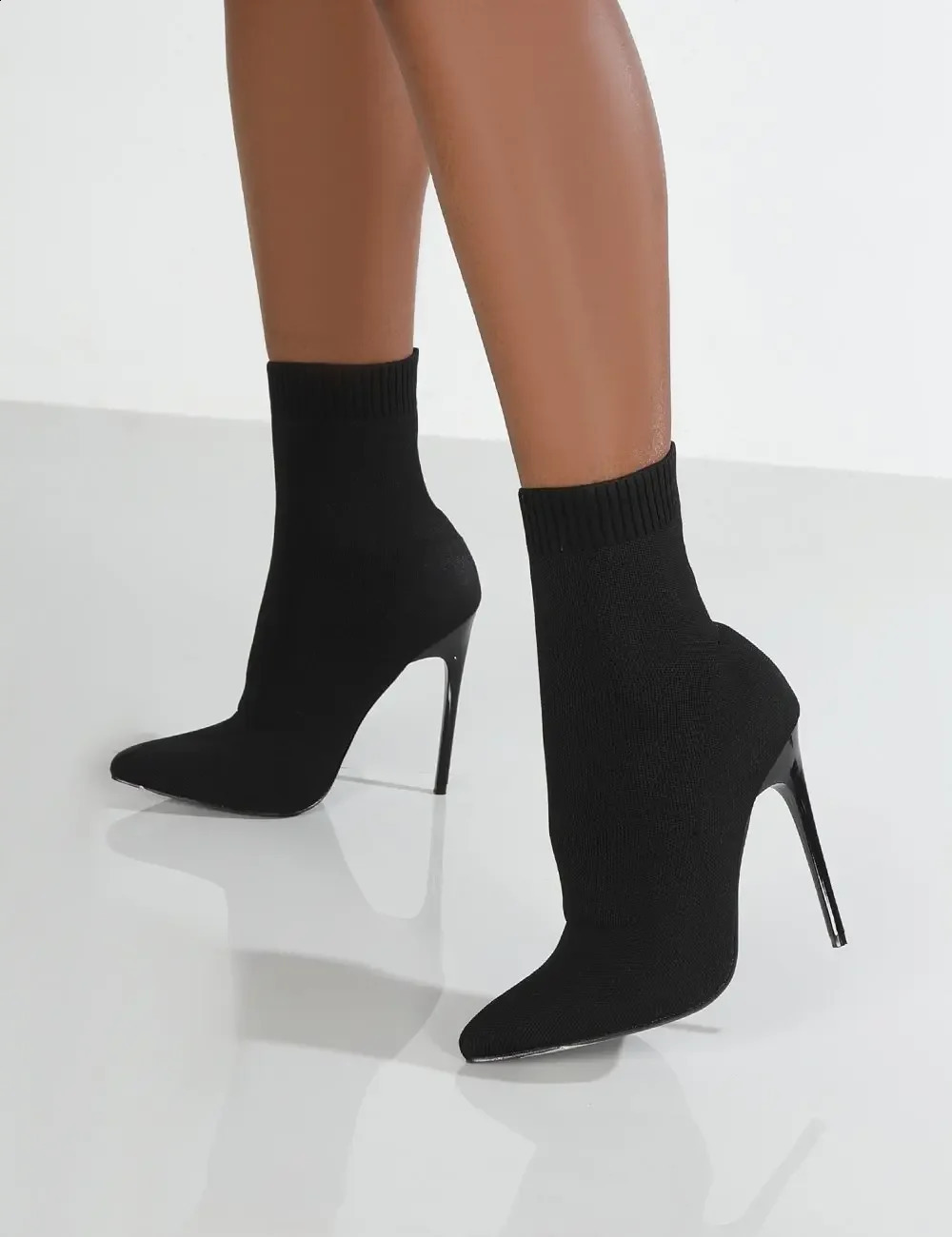 Short High Shoes For Autumn Winter Botas Mujer Knitted Ankle Black Sock Women Heels Boots Female 240921 c078