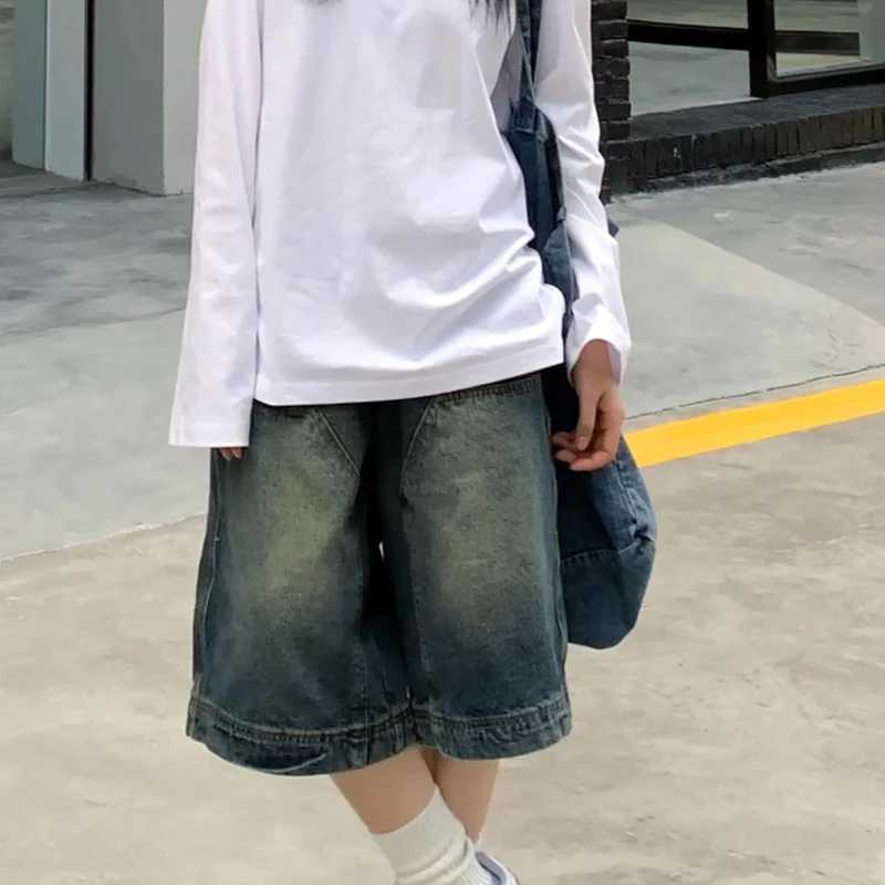 Y2K Vintage Baggy Jean Shorts Womens Washed Wide Leg Capri Pants Casual Barrel Jeans Denim Shorts Mens Oversized JortsX2409