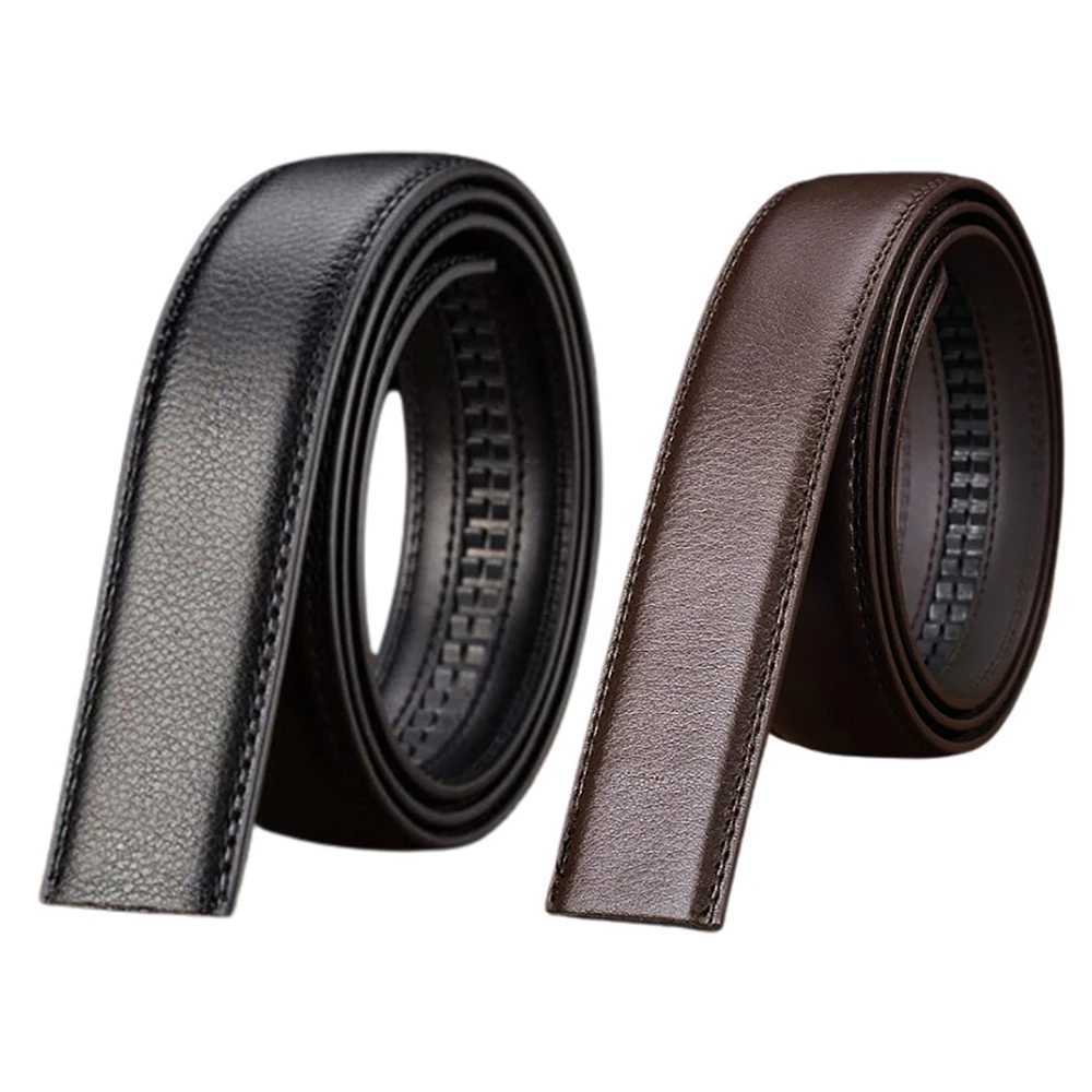 1pc New High Quality Luxury Mens Leather Automatic Ribbon Waist Strap Black Belt Without Buckle Suit for Vintage JeansX240923